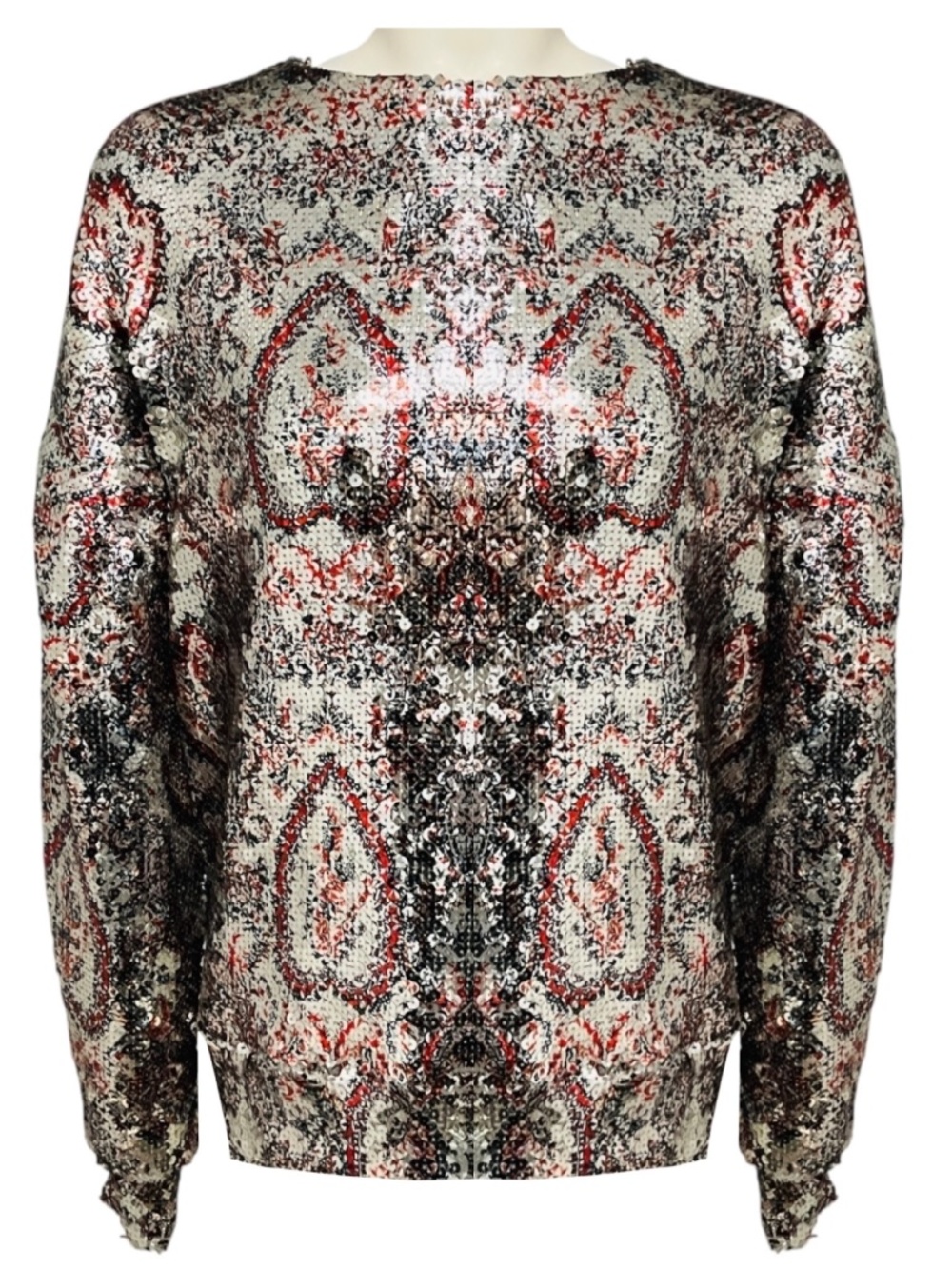 ISABEL MARANT SILVER METALLIC MULTICOLOR SEQUINED OLIVIO TOP